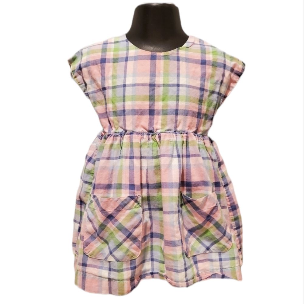 Baby Boden Pink and Green Pastel Plaid Dress